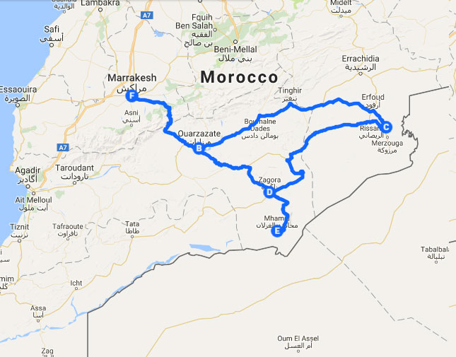 MAP OF TOUR IN MOROCCO