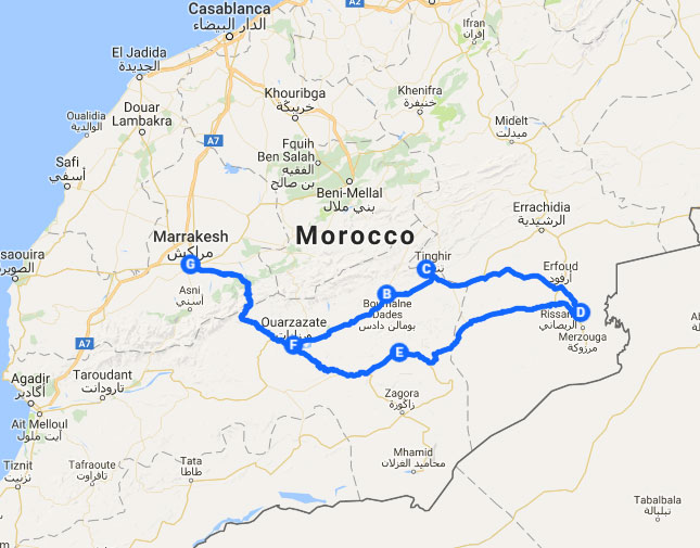 MAP OF TOUR IN MOROCCO